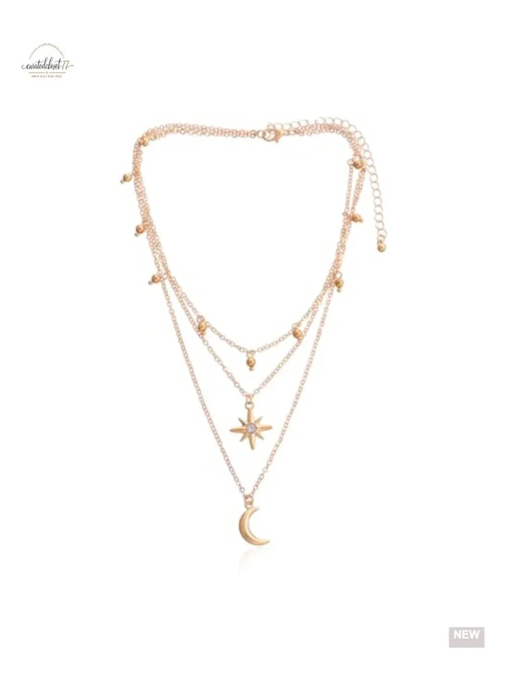 Three Tier Star Moon Charm Choker Necklace Dainty Adjustable Lightweight